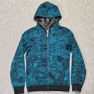 Fox Racing Hoodie Womens Size Medium Black Teal 60/40 Full Zip Spider Web Lace